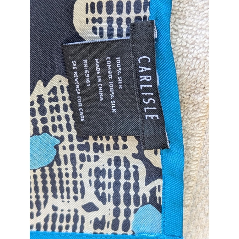 💙Vtg Carlisle 100% Silk Scarf 18"x 59" Mod Floral Abstract Blue Black RN 69161 - Picture 7 of 7